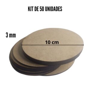Kit 50 Supla Souplat Mdf Cru 10x10 3mm Base Redonda Bolachas