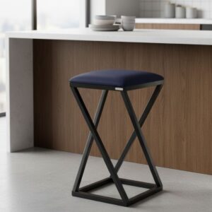 Banqueta Z Baixa 50 cm com Armação de Metal Azul