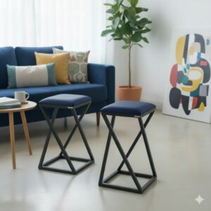 Kit 2 Banquetas Z Baixa 50 cm com Armação de Metal Azul