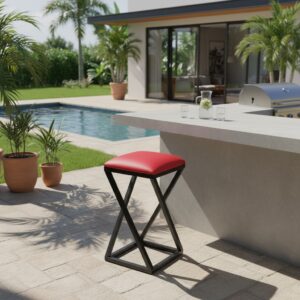 Banqueta Z Baixa 50 cm com Armação de Metal Vermelho