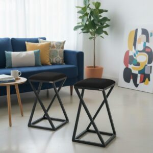 Kit 2 Banquetas Z Baixa 50 cm com Armação de Metal Preto