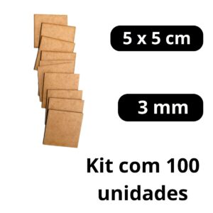 Kit 100 mini plaquinha base 5x5 cm mdf cru 3mm artesanato base biscuit jogo memoria aplique