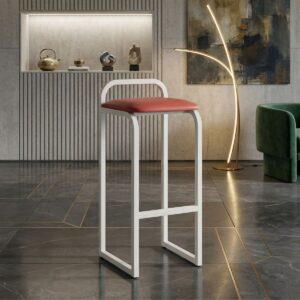 Banqueta Alta Cozinha Bar Balcão Bistrô Industrial Assento Estofado Lara Vermelho