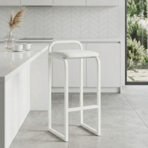 Banqueta Alta Cozinha Bar Balcão Bistrô Industrial Assento Estofado Lara Branca