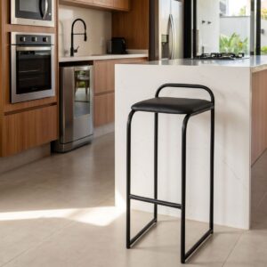 Banqueta Alta Cozinha Bar Balcão Bistrô Industrial Assento Estofado Preto Madri
