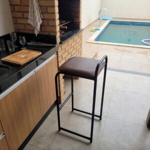 Banqueta Alta Cozinha Bar Balcão Bistrô Industrial Assento Estofado Marrom Madri