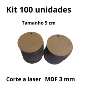 Kit Com 100 Bolachas 5 Cm Com 1 Furo Mdf Crú Círculo Aplique