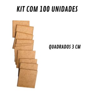 Kit Com 100 Quadrados 3 Cm Mdf Crú Aplique