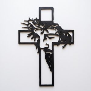 Quadro Decorativo Vazado Jesus na Cruz MDF 3mm Preto