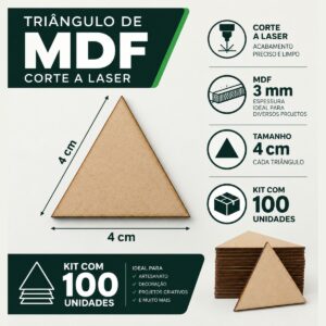 Kit 100 Triângulo de 4 Cm Mdf Cru